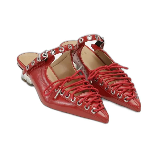 Red Lace-Up Mules