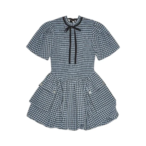 Seersucker Check Mini Smock Dress