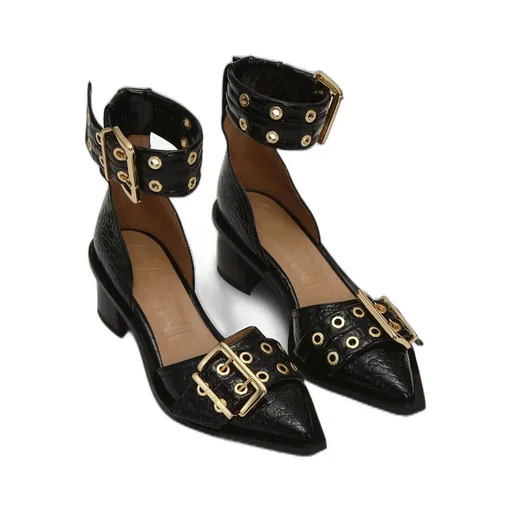 Embossed Buckle Open Cut Pumps