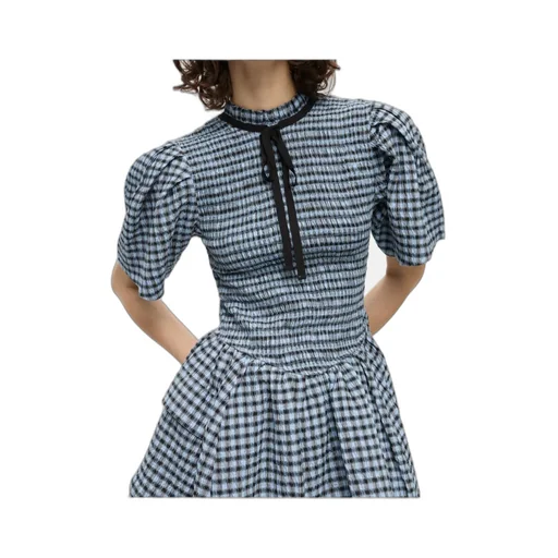 Seersucker Check Mini Smock Dress