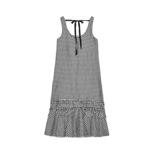 Checked Sleeveless Midi Dress