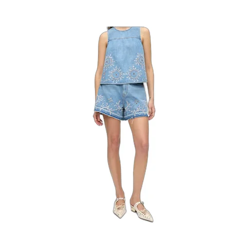 Broderie Anglaise Denim Shorts