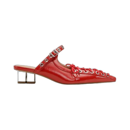 Red Lace-Up Mules