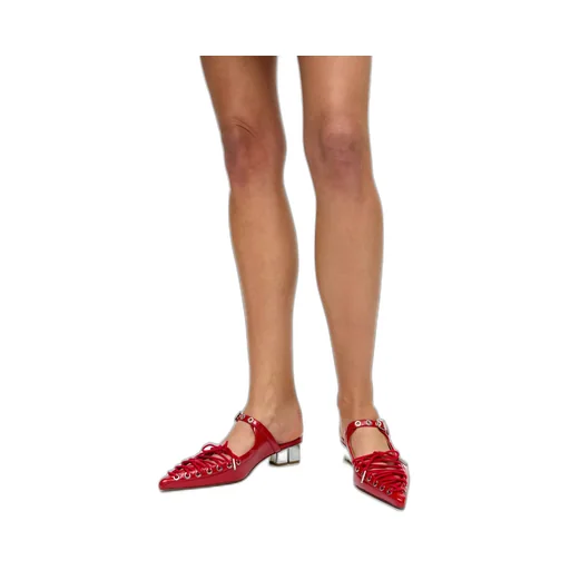 Red Lace-Up Mules