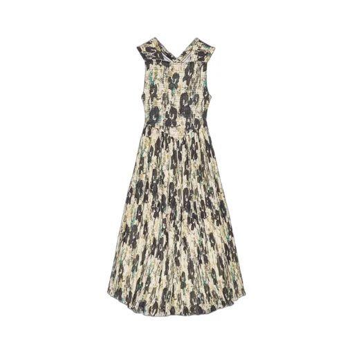 Printed Pleats Smock Midi Straps Dress