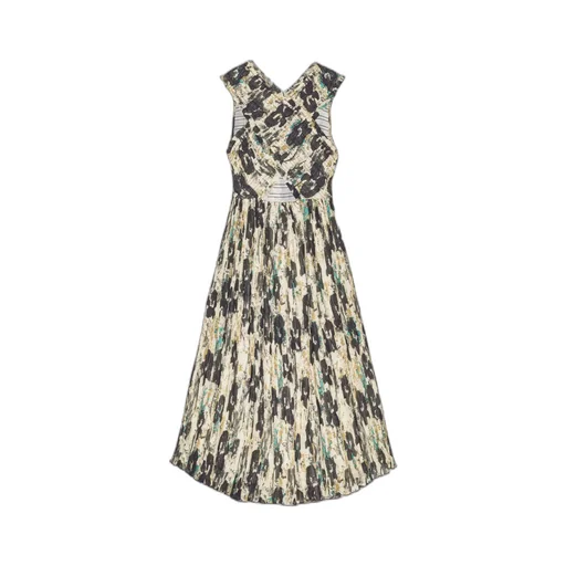 Printed Pleats Smock Midi Straps Dress