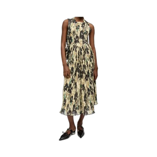 Printed Pleats Smock Midi Straps Dress