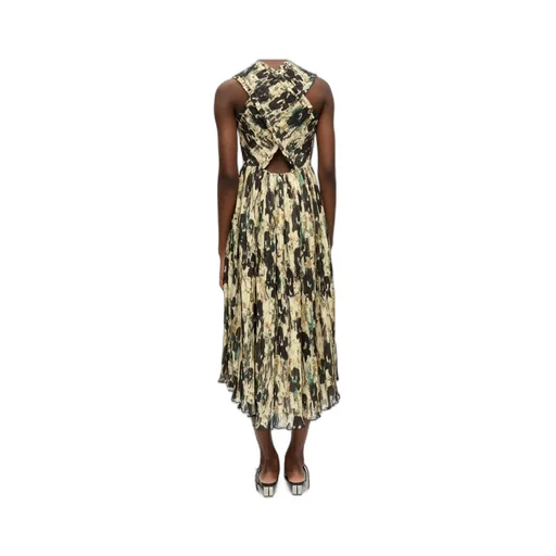 Printed Pleats Smock Midi Straps Dress