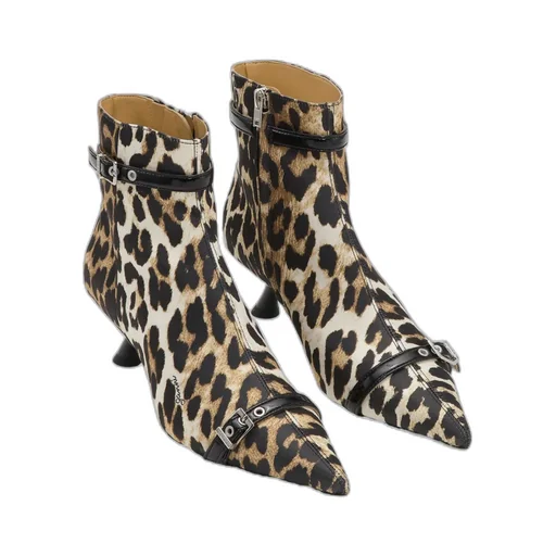 Leopard Print Pointed-Toe Ankle Boots