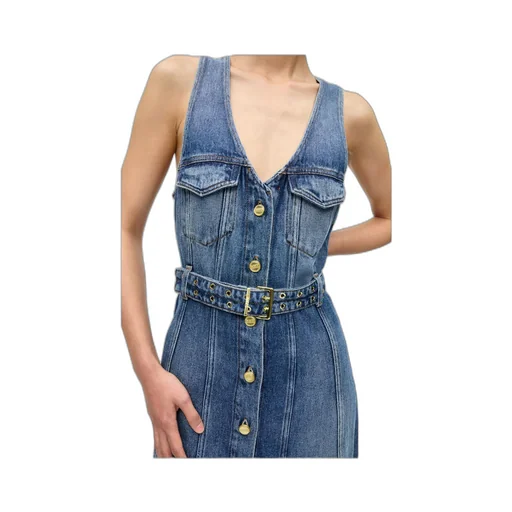 Light Denim Belt Midi Dress