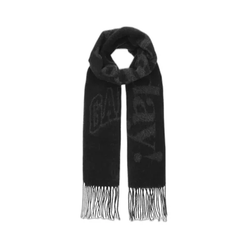 Slogan Motif Knit Fringed Scarf