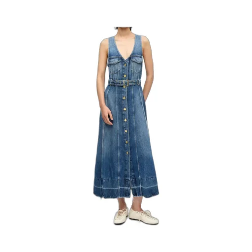 Light Denim Belt Midi Dress