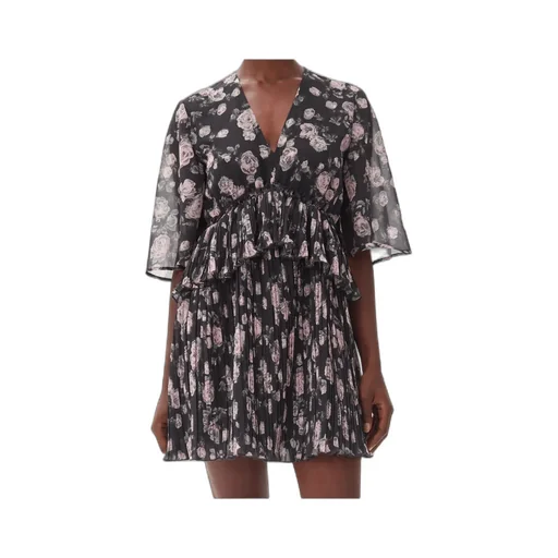 Floral Printed Pleated Georgette Mini Dress