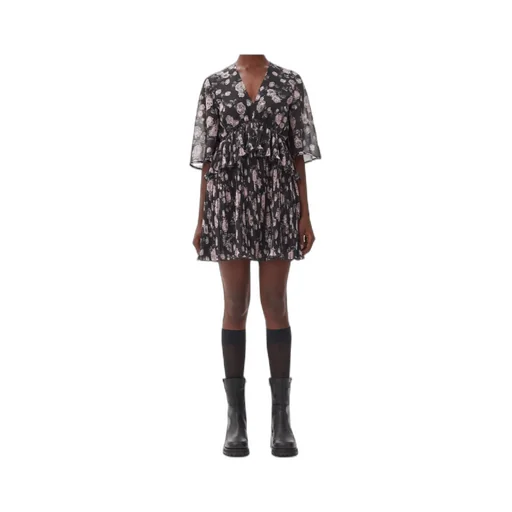Floral Printed Pleated Georgette Mini Dress