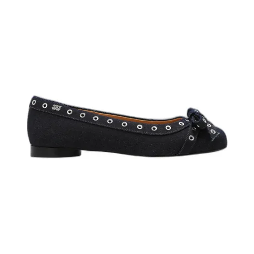 Denim Eyelet Bow Ballerinas