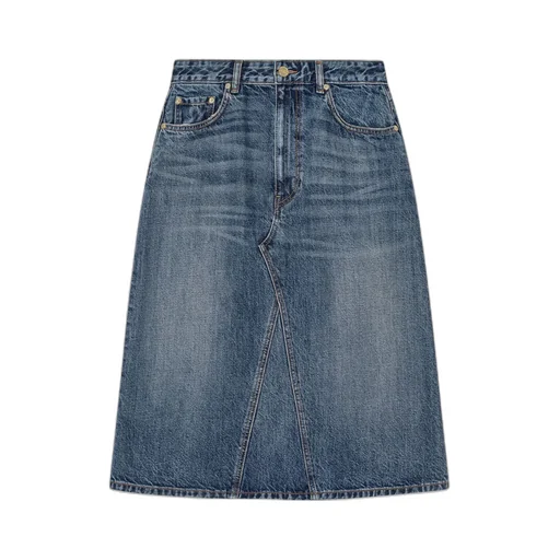 Heavy Washed Denim Midi Skirt