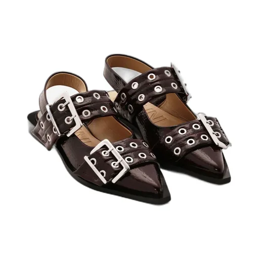 Buckle Pointed-Toe Ballet Flats