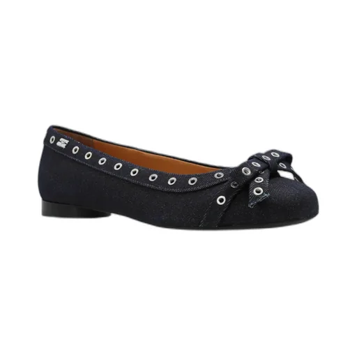 Denim Eyelet Bow Ballerinas