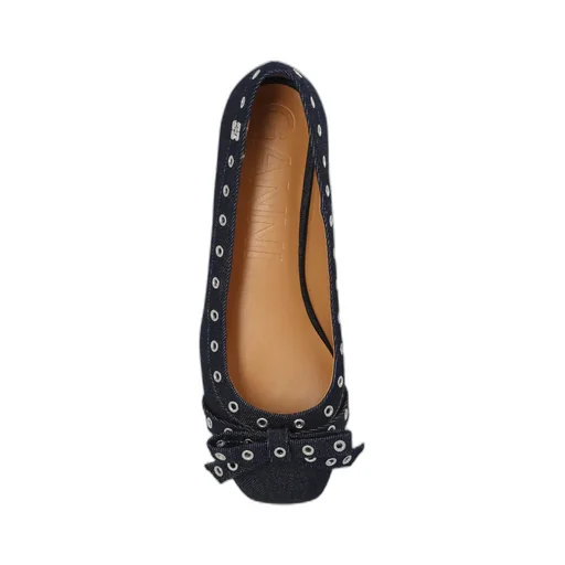 Denim Eyelet Bow Ballerinas
