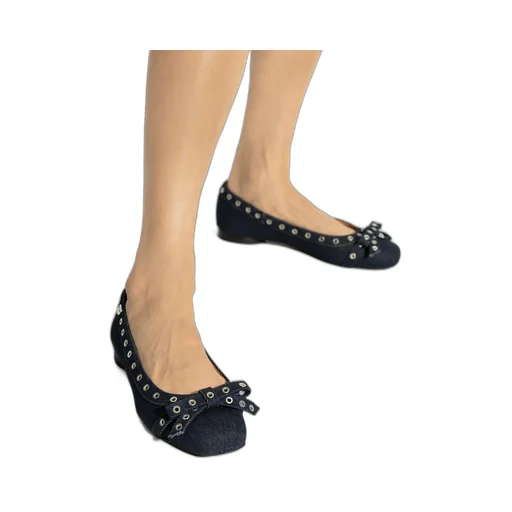Denim Eyelet Bow Ballerinas