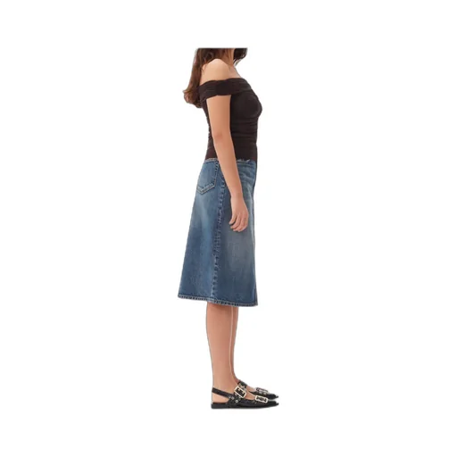 Heavy Washed Denim Midi Skirt