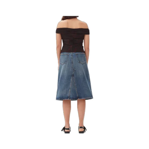 Heavy Washed Denim Midi Skirt