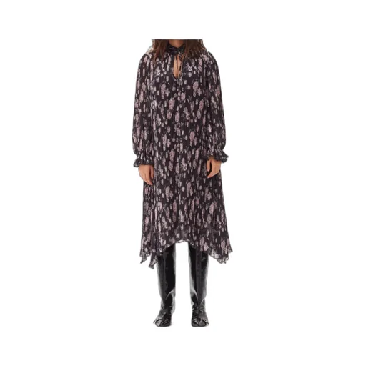 Floral Printed Pleated Georgette Midi Dress