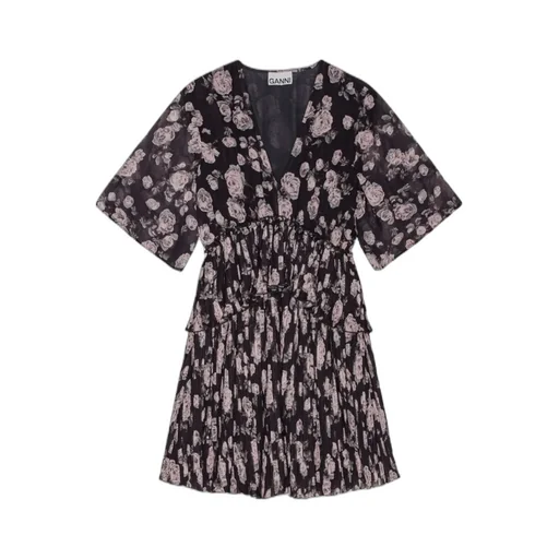 Floral Printed Pleated Georgette Mini Dress