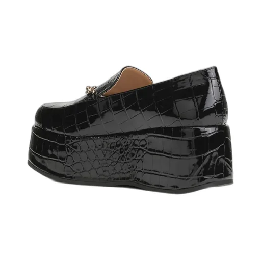 Black Patent Croco Butterfly Chain Platform Loafers