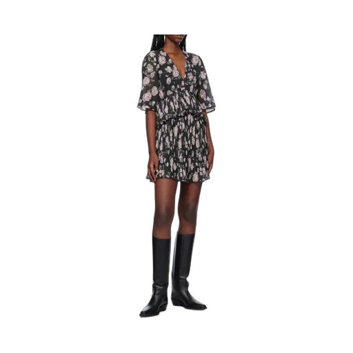 Floral Printed Pleated Georgette Mini Dress