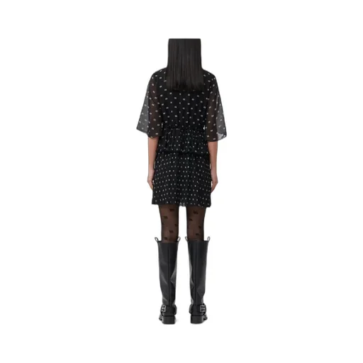 Butterfly-Printed V-Neck Pleated Mini Dress