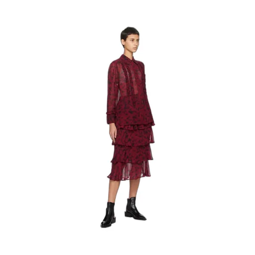 Abstract Ruffled Midi Skirt
