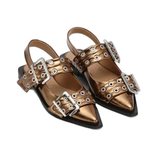 Metallic Effect Buckle Ballerinas
