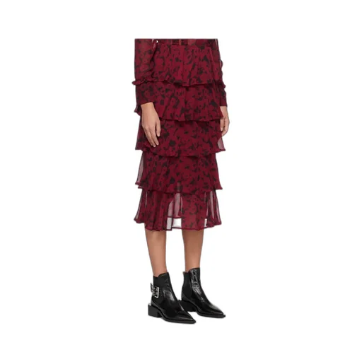 Abstract Ruffled Midi Skirt