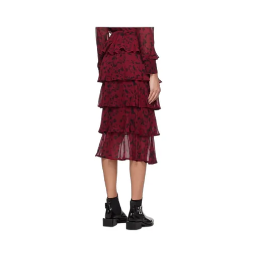 Abstract Ruffled Midi Skirt