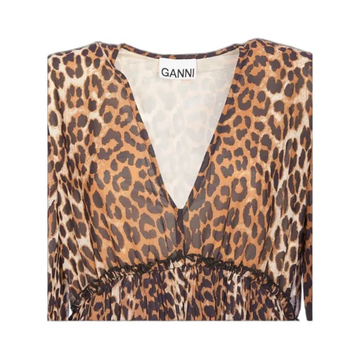 Leopard Printed Pleated V-Neck Mini Dress