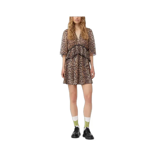 Leopard Printed Pleated V-Neck Mini Dress