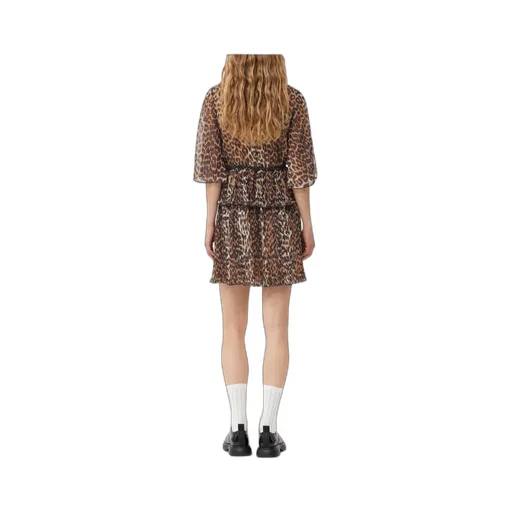 Leopard Printed Pleated V-Neck Mini Dress
