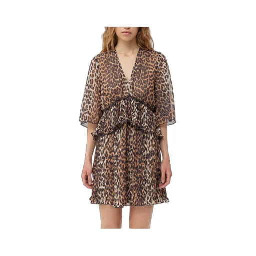 Leopard Printed Pleated V-Neck Mini Dress