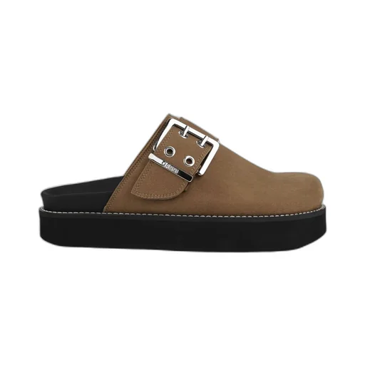 Buckle-Strap Round Toe Mules