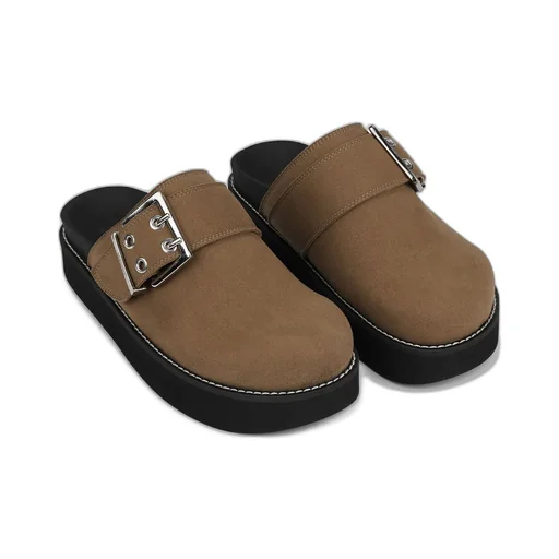 Buckle-Strap Round Toe Mules