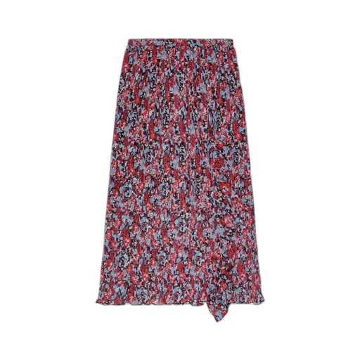 Red Pleated Georgette Midi Flounce Skirt