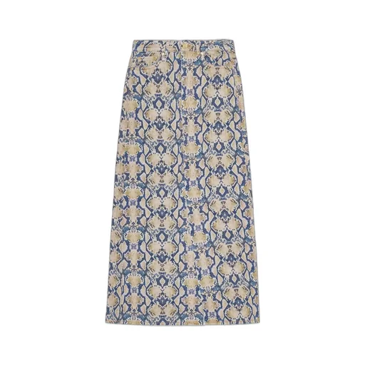 Snake-Print Denim Skirt
