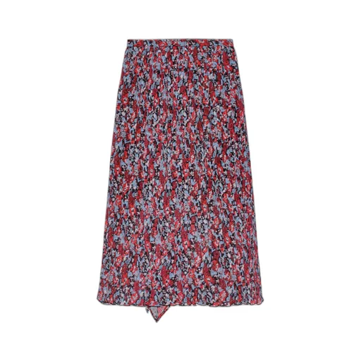 Red Pleated Georgette Midi Flounce Skirt