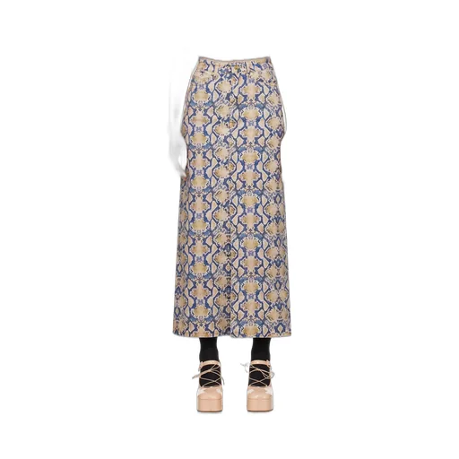 Snake-Print Denim Skirt