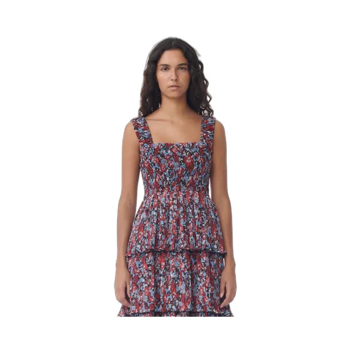 Pleated Georgette Flounce Smock Midi Dress
