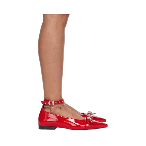 Bow-Detail Ankle Strapped Ballet Flats