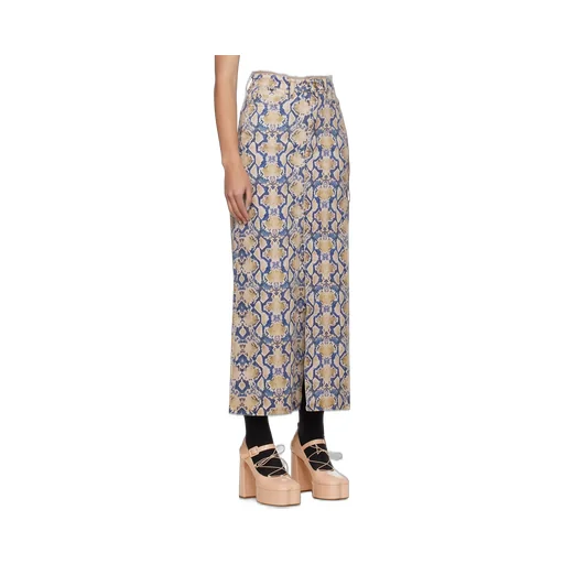 Snake-Print Denim Skirt