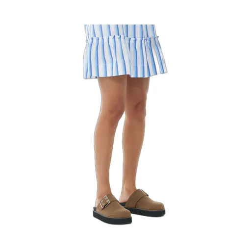 Buckle-Strap Round Toe Mules