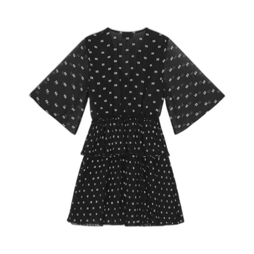 Butterfly-Printed V-Neck Pleated Mini Dress